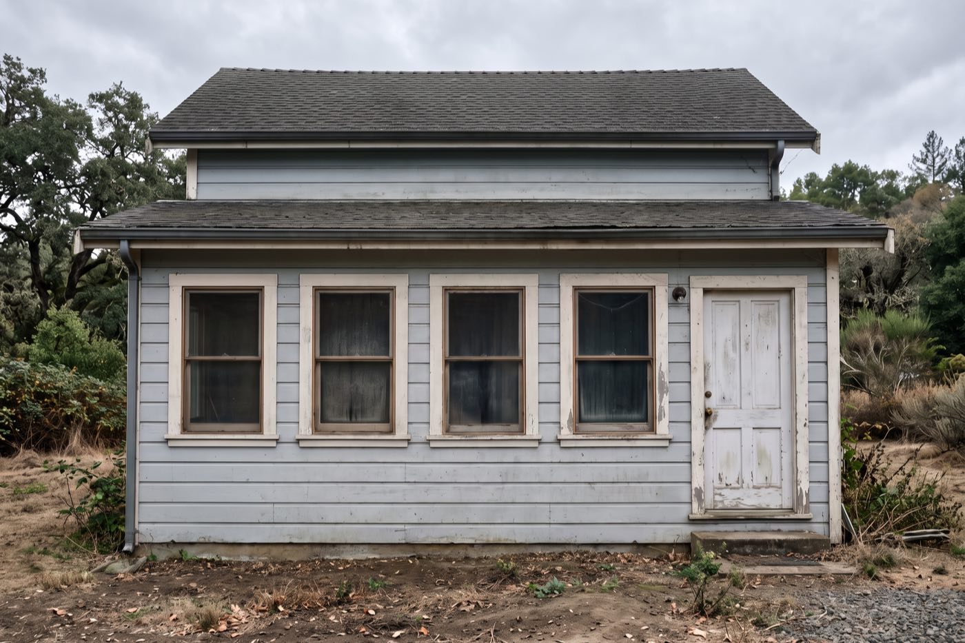 The same building soft washed back to clean, evenly weathered boards.